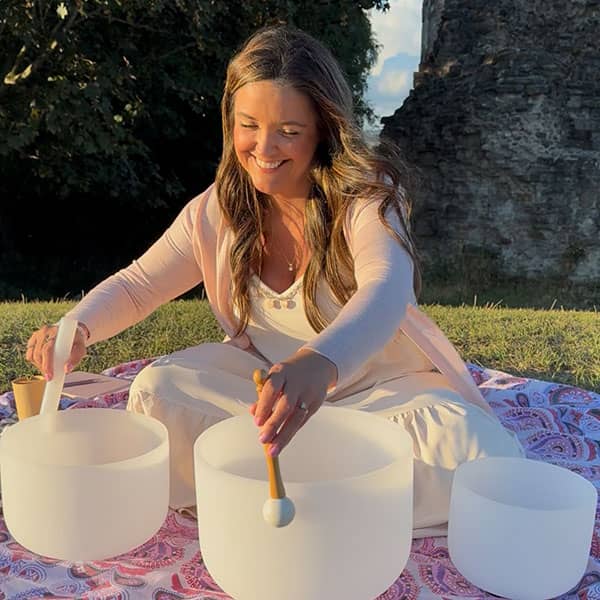 Clare at sound-bath event in Flintshire, North Wales